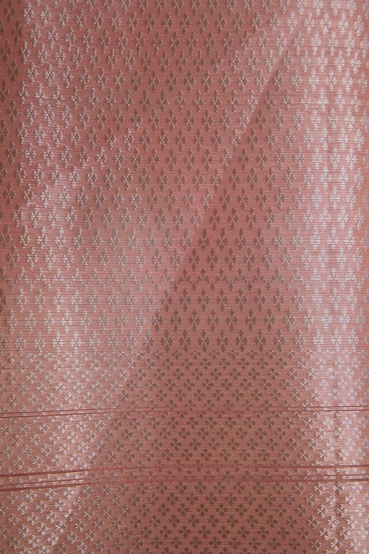Peach Pink Organza Saree with Copper Zari Floral Patterns view 3
