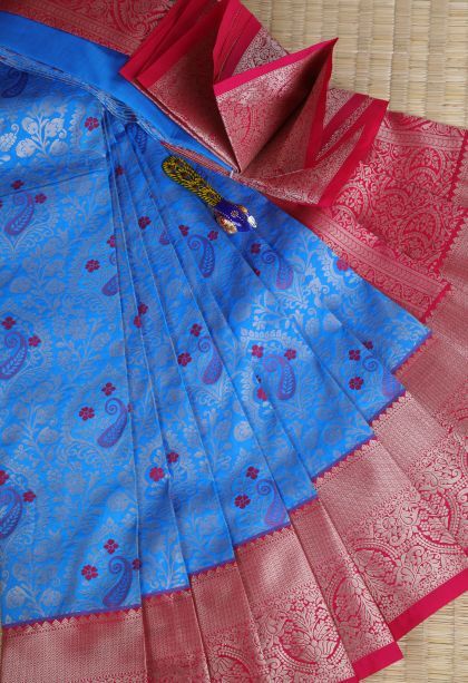Cobalt Blue Visiri Madippu Silk Sarees with Silver Zari Manga