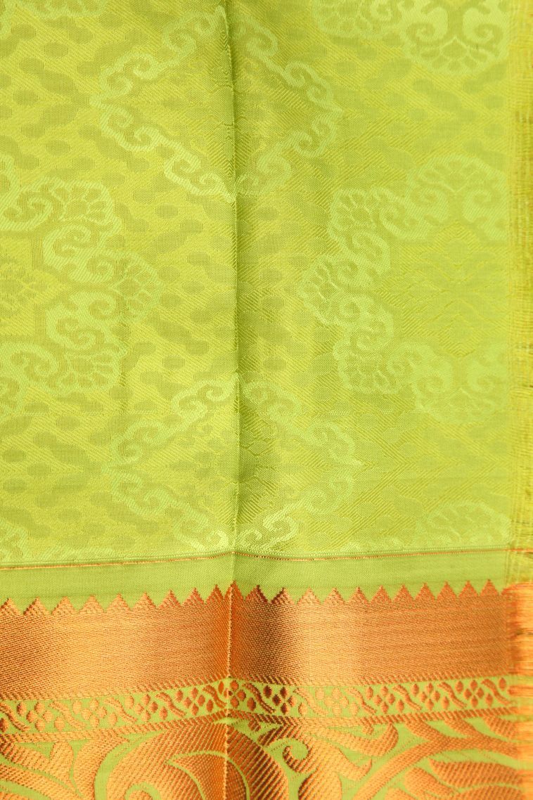 Tiger Orange Visiri Madippu Silk Sarees with Copper Zari Floral Patterns view 3