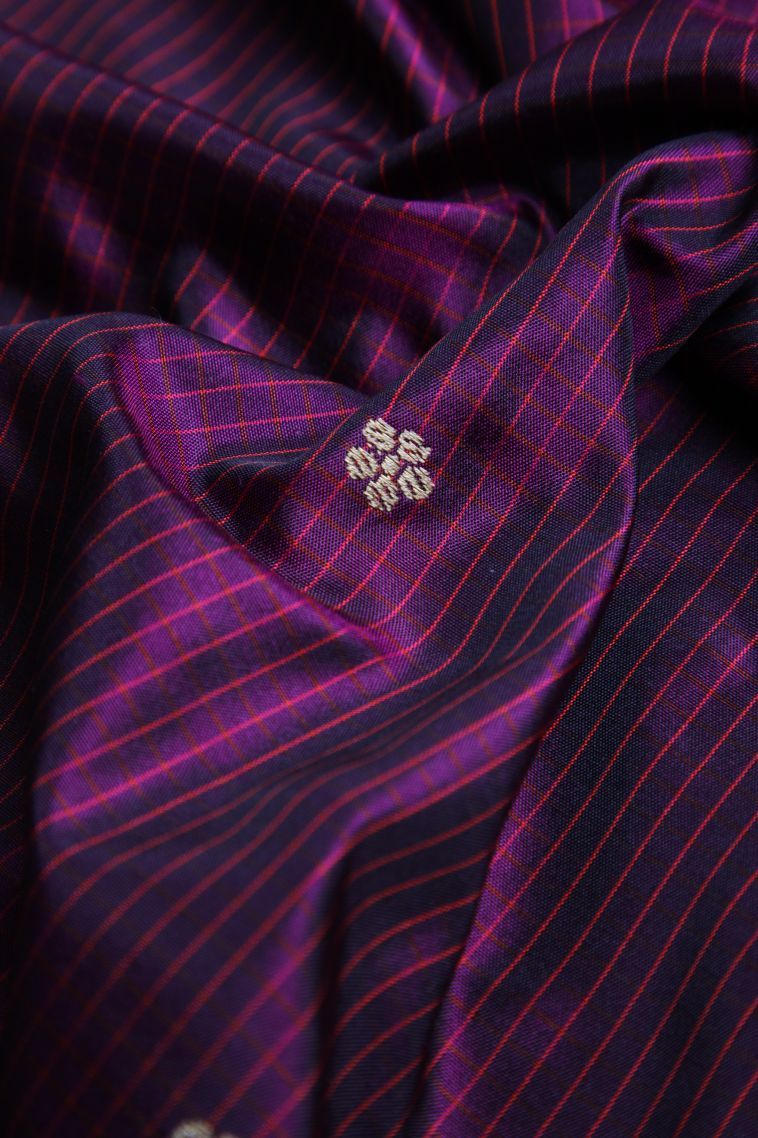 Magenta Purple Banaras Silk Saree with Silver Zari Floral Patterns view 4