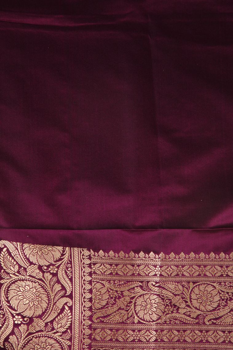 Bosenberry Purple Banaras Sarees with Gold Zari Floral Patterns view 3