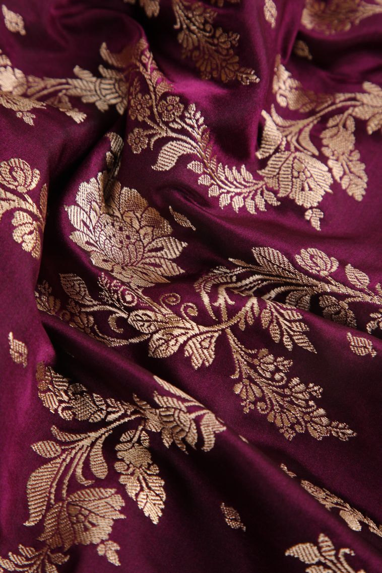 Bosenberry Purple Banaras Sarees with Gold Zari Floral Patterns view 4