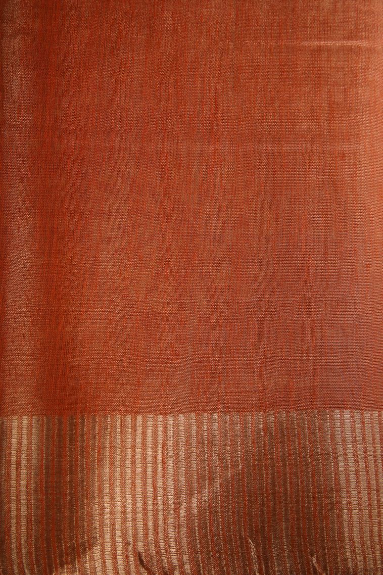 Candy Orange Semi Raw Silk Printed with Gold Zari Bandhani / Tie Dye view 3