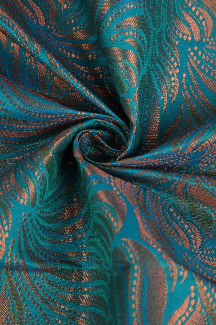 Teal Blue Visiri Madippu Silk Sarees with Copper Zari Floral Patterns view 4