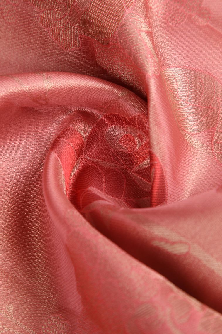 Rouge Pink Silk Sarees with Gold Zari Floral Patterns view 4