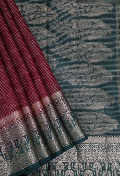 Crimson Red Raw Silk Sarees with Gold Zari Geometric Shapes