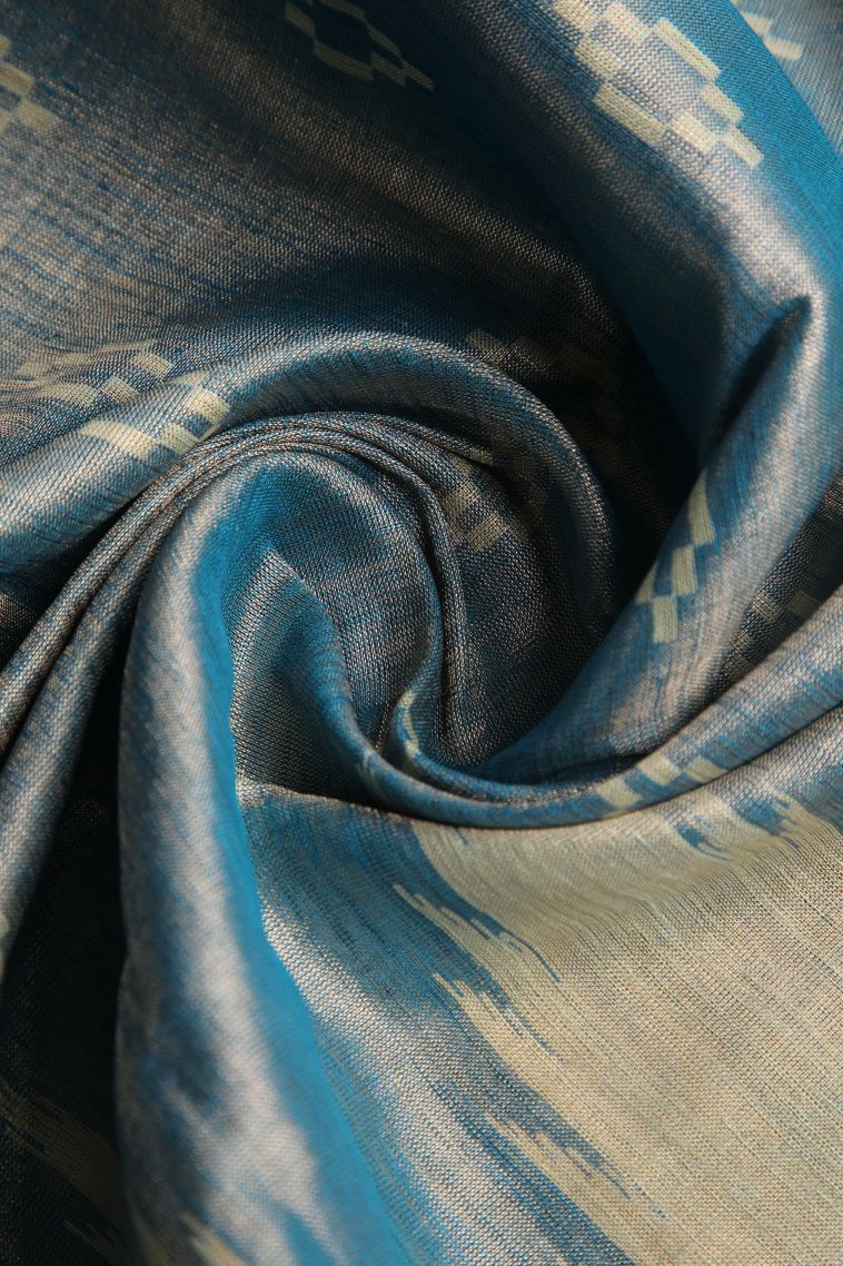 Cerulean Blue Semi Tussar Silk with Gold Zari Floral Puttas view 4