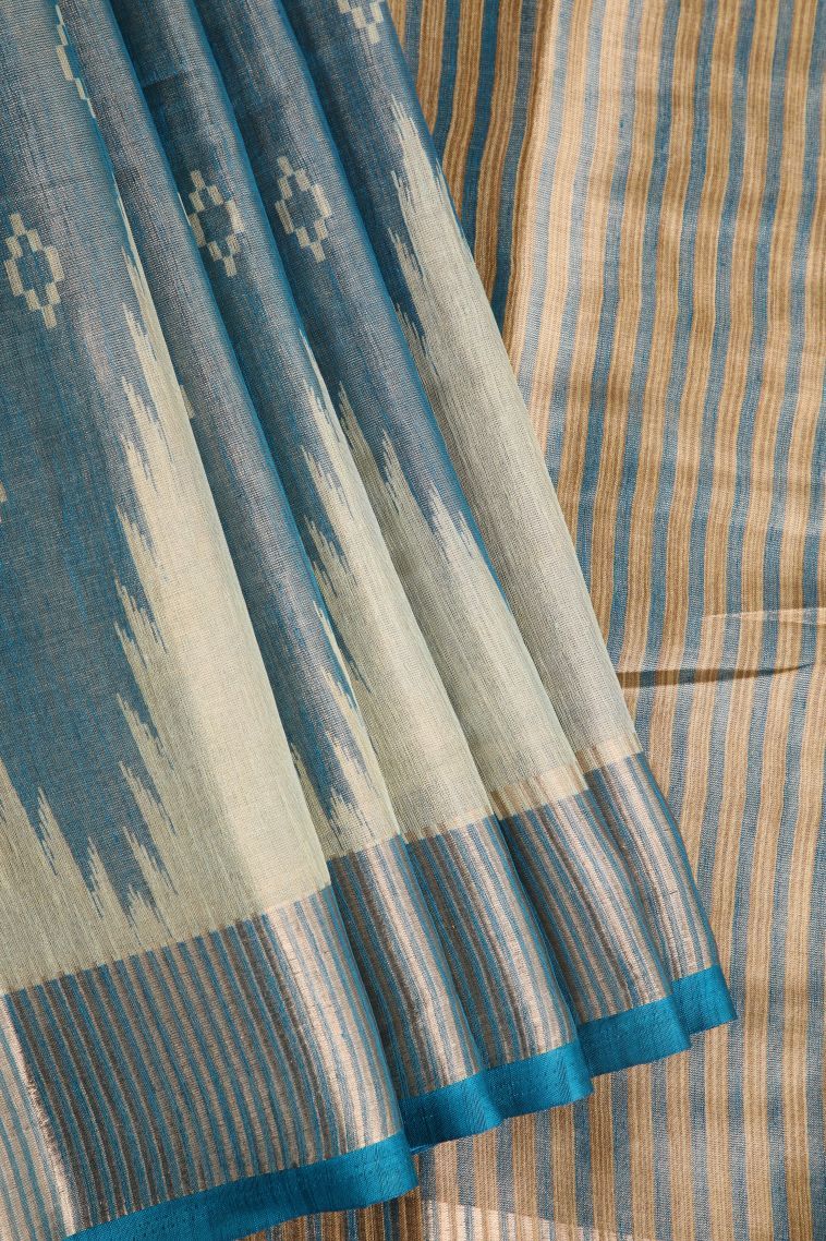 Cerulean Blue Semi Tussar Silk with Gold Zari Floral Puttas view 1