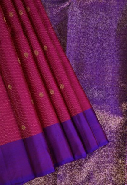 Magenta Purple Kanchipuram Silk Sarees with Gold Zari Buttis (small Dots Or Motifs)
