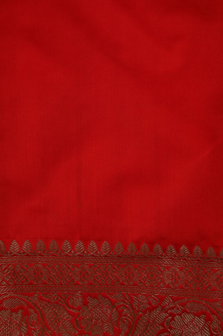 Candy Red Banaras Sarees with Gold Zari Floral Patterns view 3