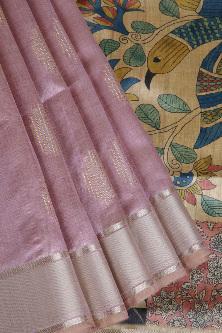 Blush Pink Tussar Saree with Gold Zari Geometric Shapes view 1