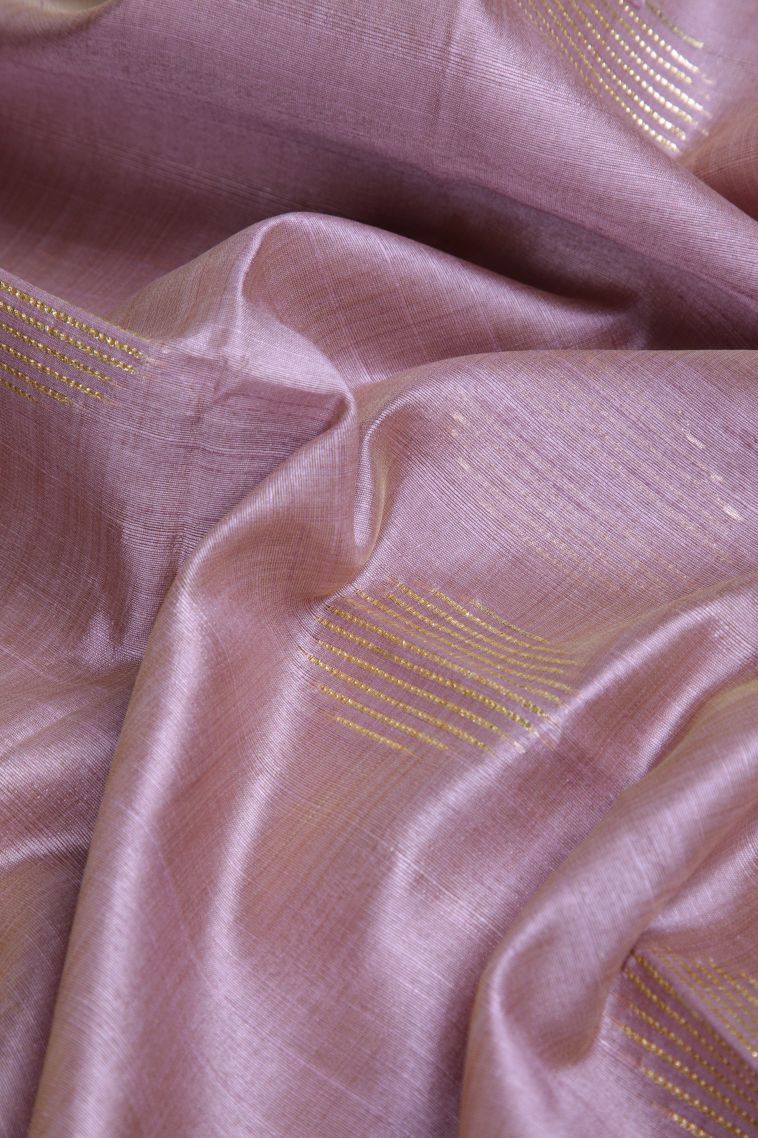 Blush Pink Tussar Saree with Gold Zari Geometric Shapes view 4