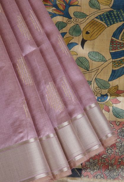 Blush Pink Tussar Saree with Gold Zari Geometric Shapes