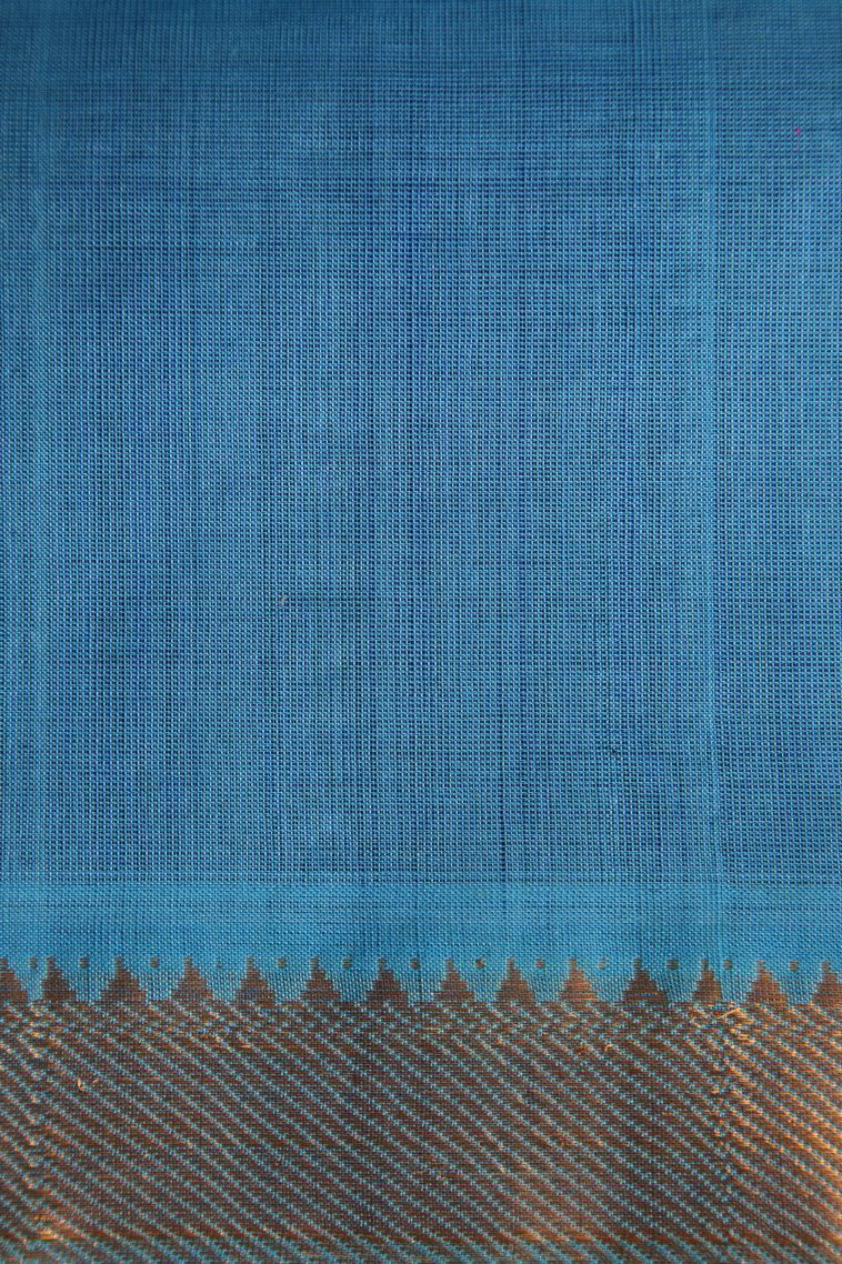 Navy Blue Silk Cotton with Gold Zari Plain view 3