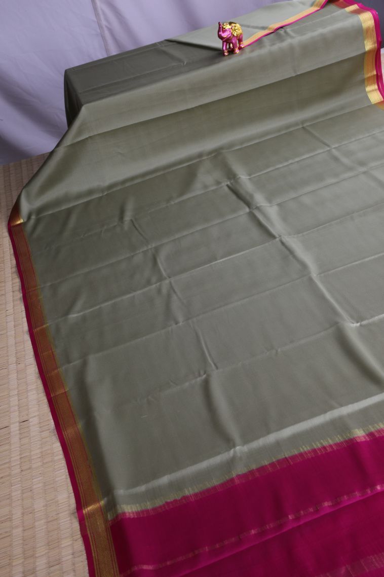 Gray Black Mysore Silk with Gold Zari Plain view 2