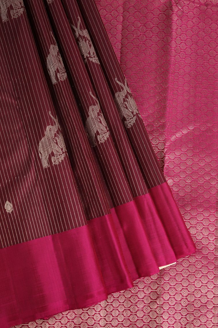 Mahome Red Kanchipuram Silk Sarees with Gold Zari Eliphant Mottif view 1