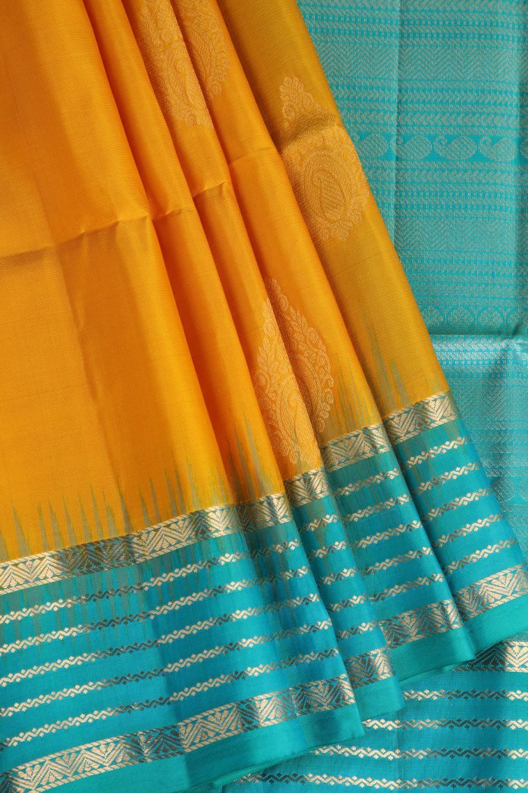 Honey Orange Soft Silk Saree with Gold Zari Manga view 1