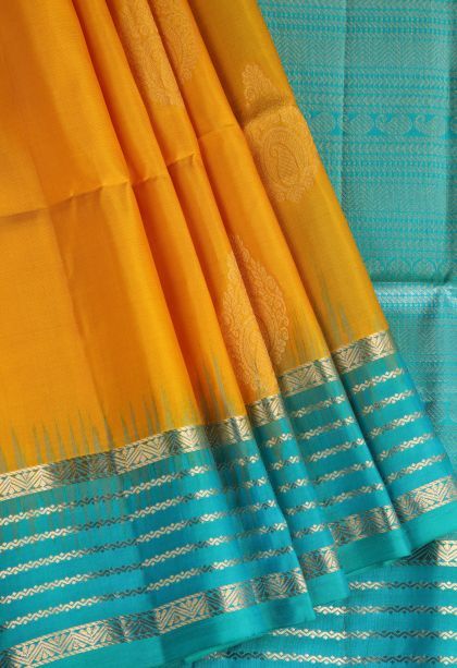Honey Orange Soft Silk Saree with Gold Zari Manga