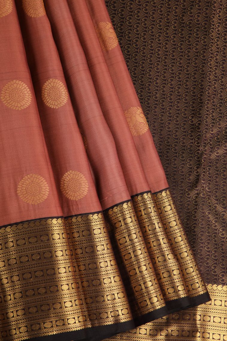 Blush Red Soft Silk Saree with Gold Zari Ganda Berunda view 1