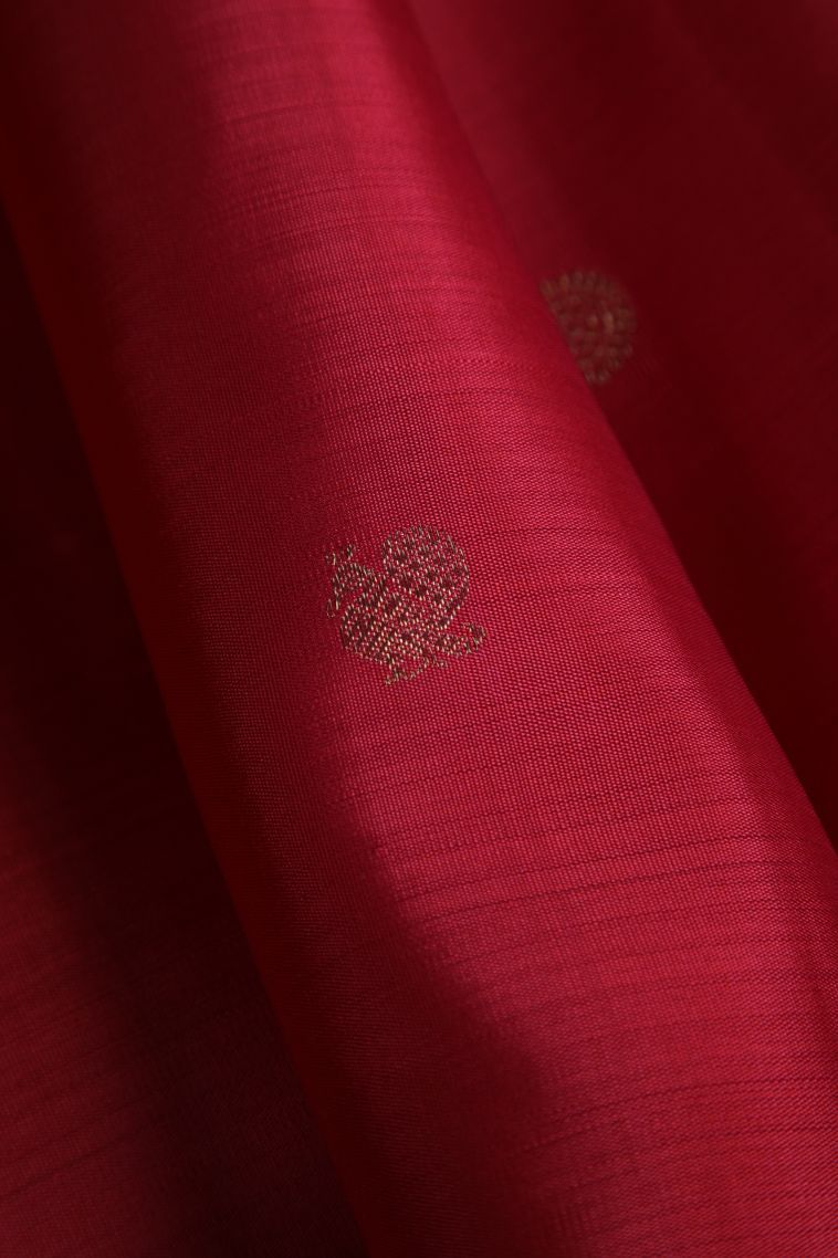 Candy Red Kanchipuram Silk Sarees with Gold Zari Peacock Motifs view 4