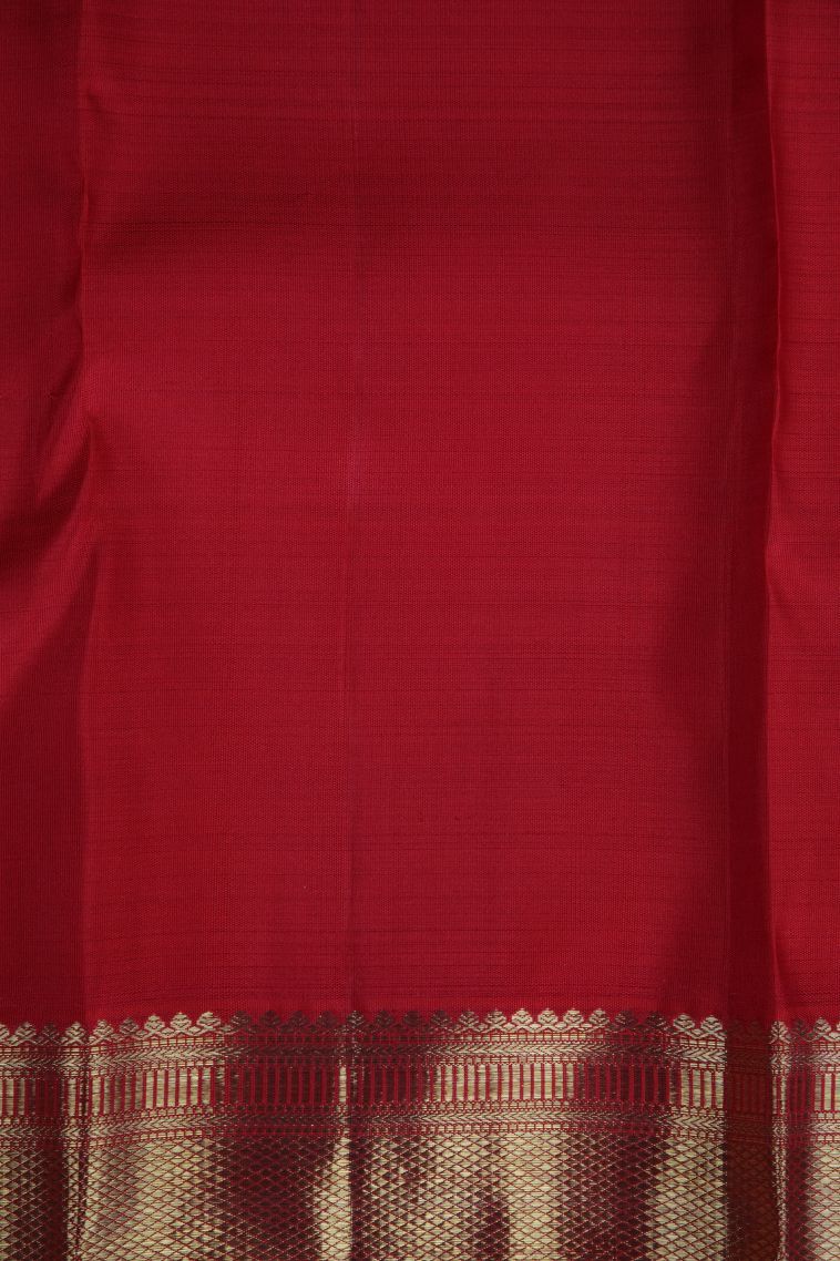 Candy Red Kanchipuram Silk Sarees with Gold Zari Peacock Motifs view 3
