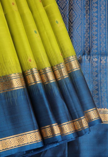 Pear Green Soft Silk Saree with Gold Zari Buttis (small Dots Or Motifs)