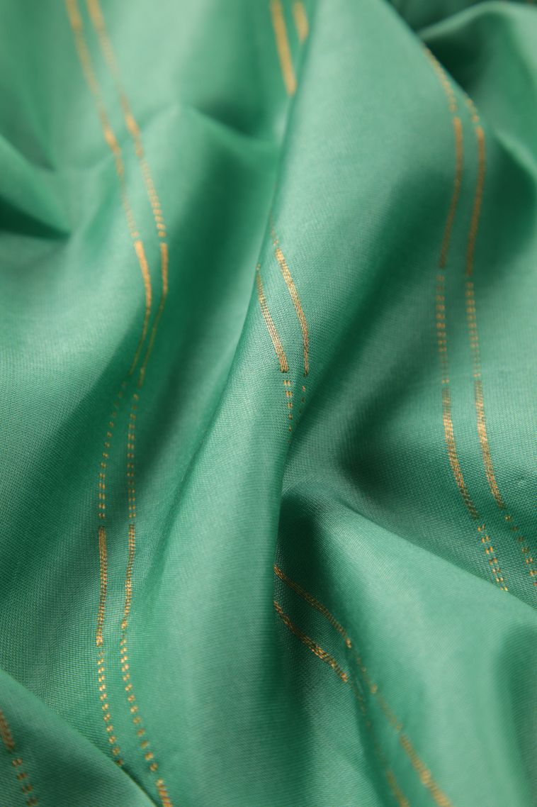 Mint Green Soft Silk Saree with Gold Zari Stripes view 4