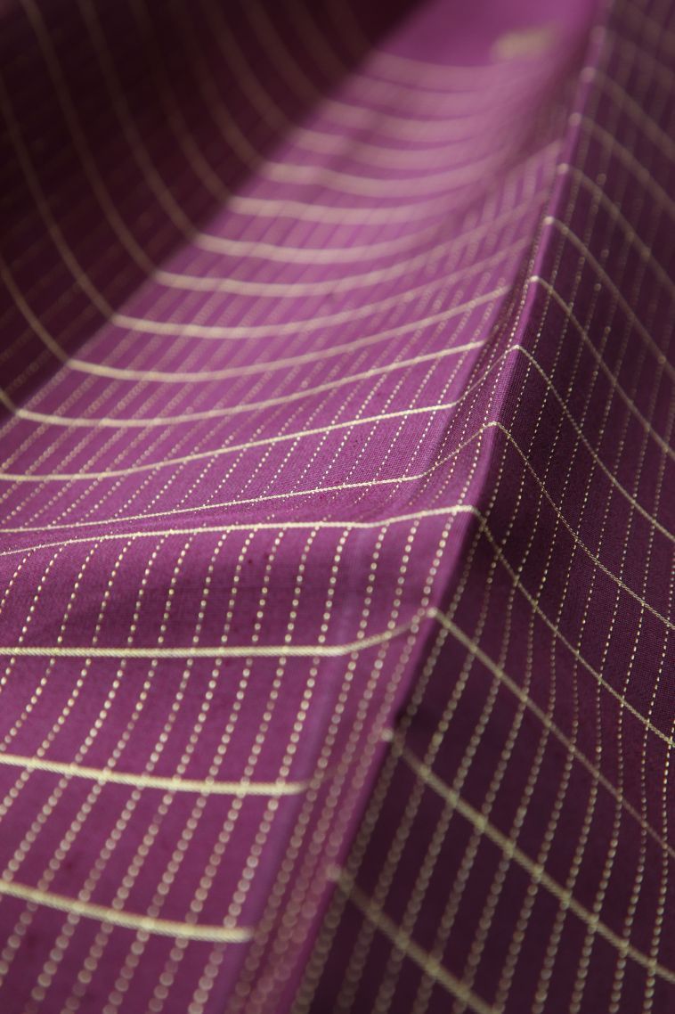 Mulberry Purple Kanchipuram Silk Sarees with Gold Zari Vaira Oosi view 4