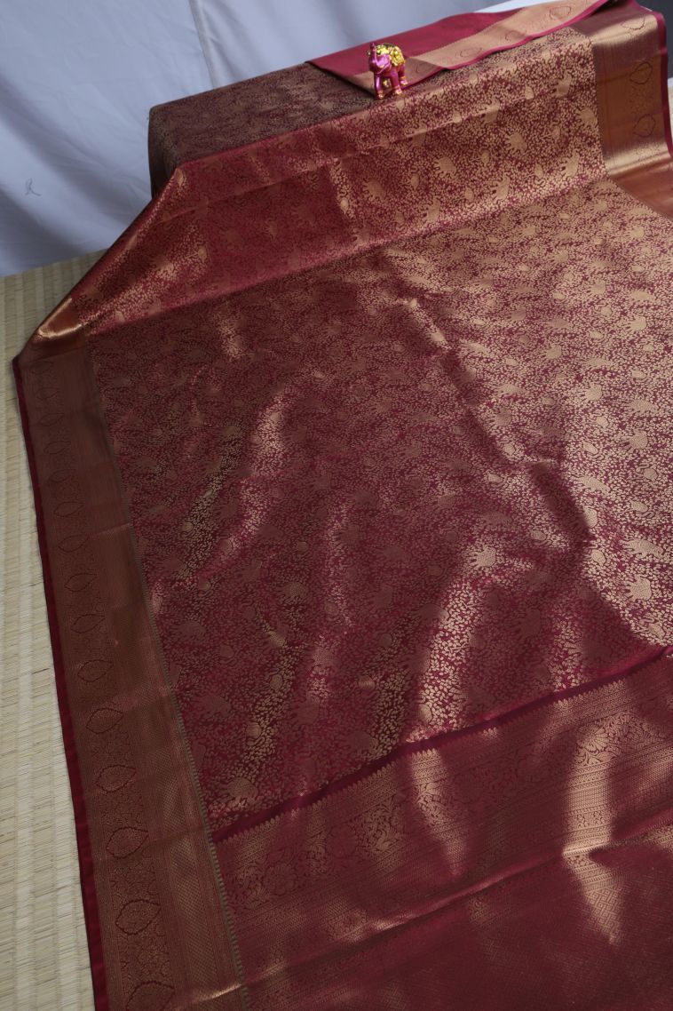 Ruby Red Apoorva Silk Sarees with Gold Zari Floral Patterns view 2