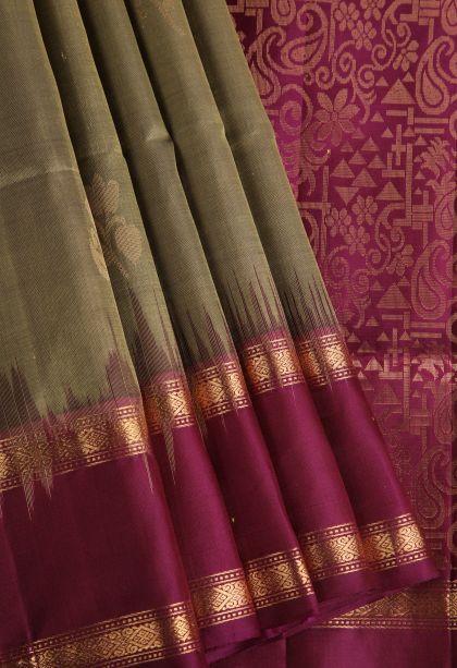 Tortilla Brown Soft Silk Saree with Gold Zari Floral Puttas
