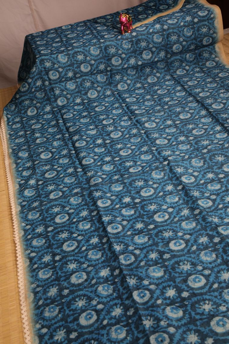 Cerulean Blue Fancy Saree with Without Zari Zari Floral Patterns view 2