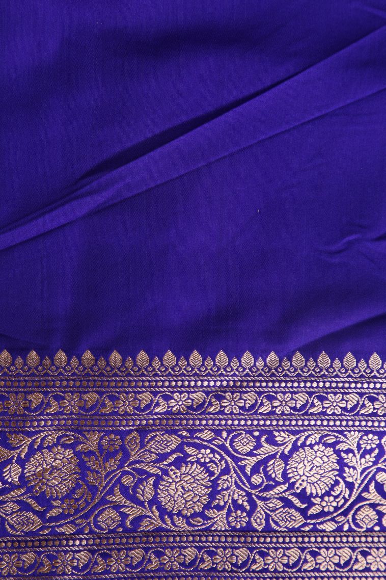 Lapis Blue Banaras Sarees with Gold Zari Floral Patterns view 3