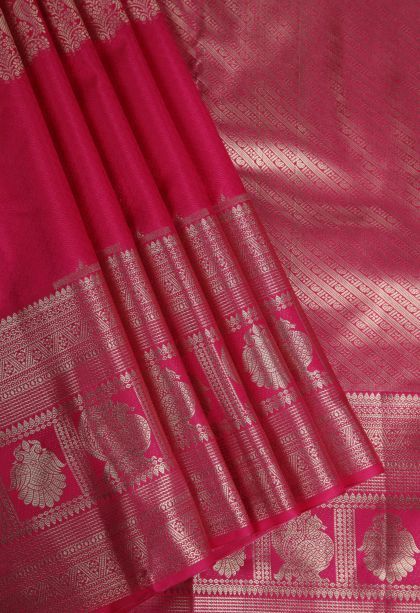 Apple Red Apoorva Silk Sarees with Gold Zari Peacock Motifs