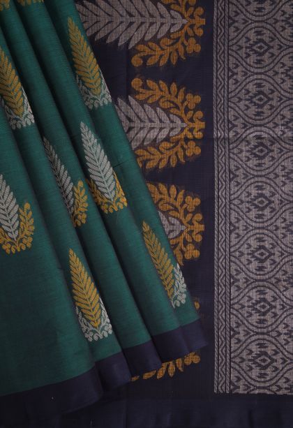 Pine Green Pure Handloom Kovai Cotton with Without Zari Zari Floral Patterns