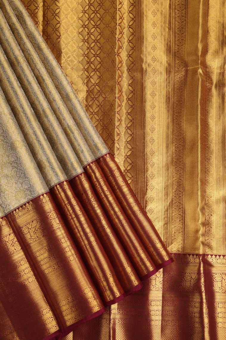Hazelwood Yellow Kanchipuram Silk Sarees with Gold Zari Floral Patterns