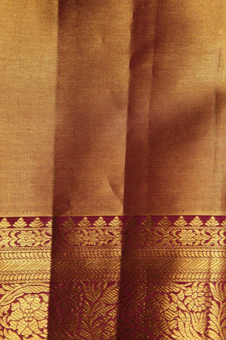 Hazelwood Yellow Kanchipuram Silk Sarees with Gold Zari Floral Patterns view 3