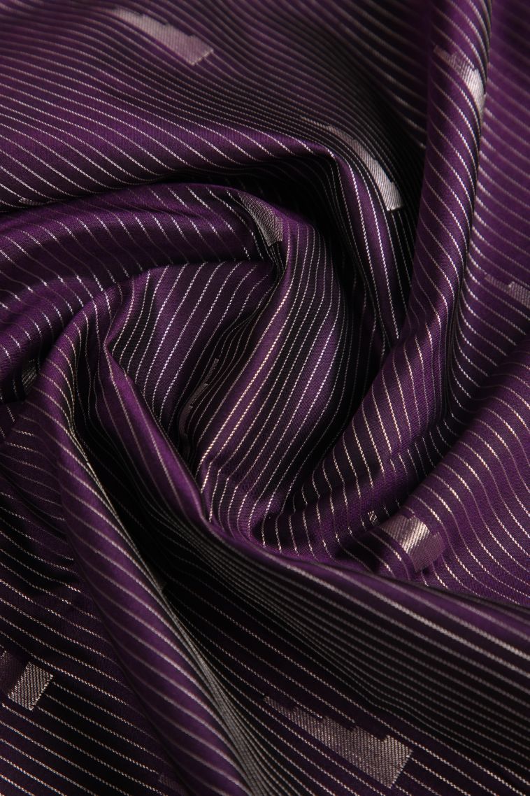 Bosenberry Purple Soft Silk Saree with Silver Zari Geometric Shapes view 4