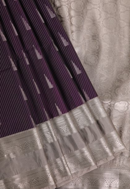 Bosenberry Purple Soft Silk Saree with Silver Zari Geometric Shapes