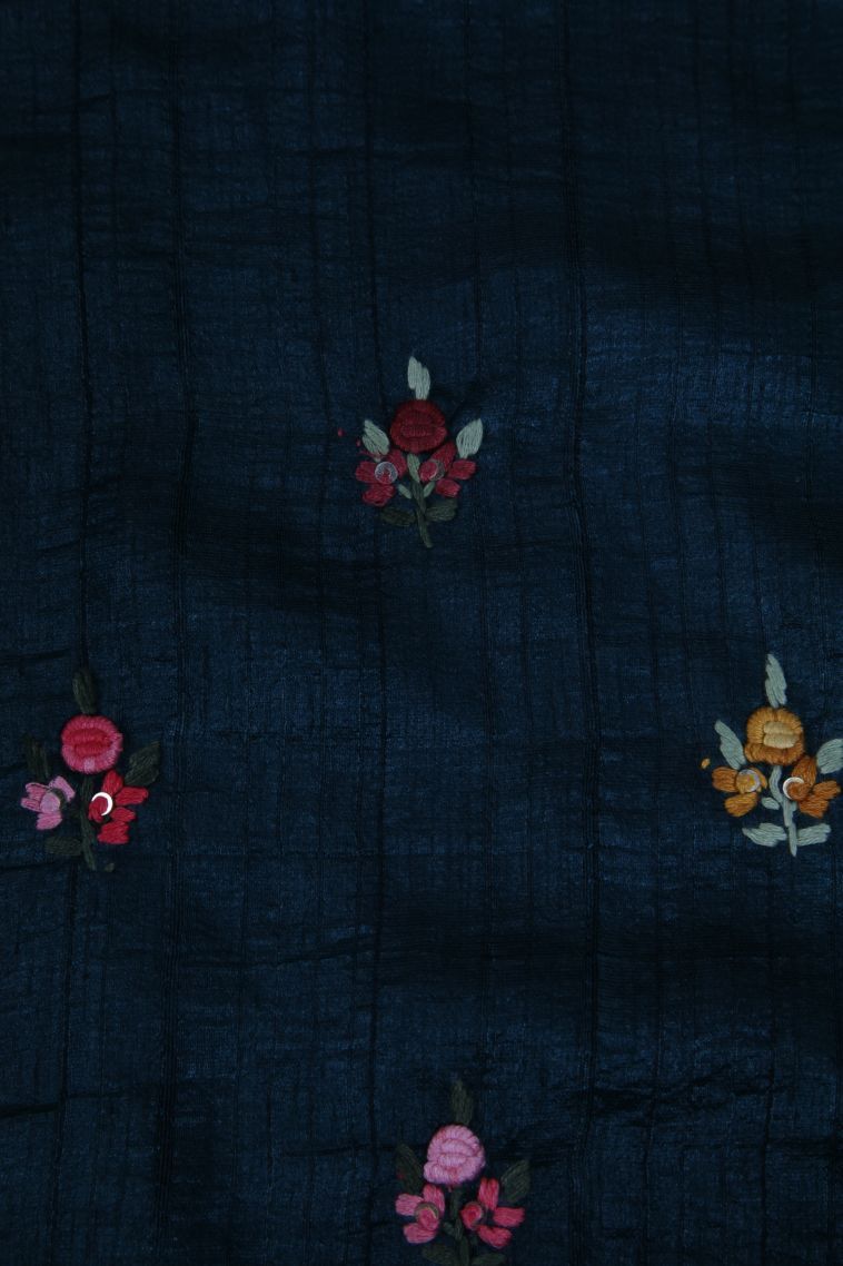 Aegean Blue Jute Sarees with Without Zari Zari Floral Patterns view 3