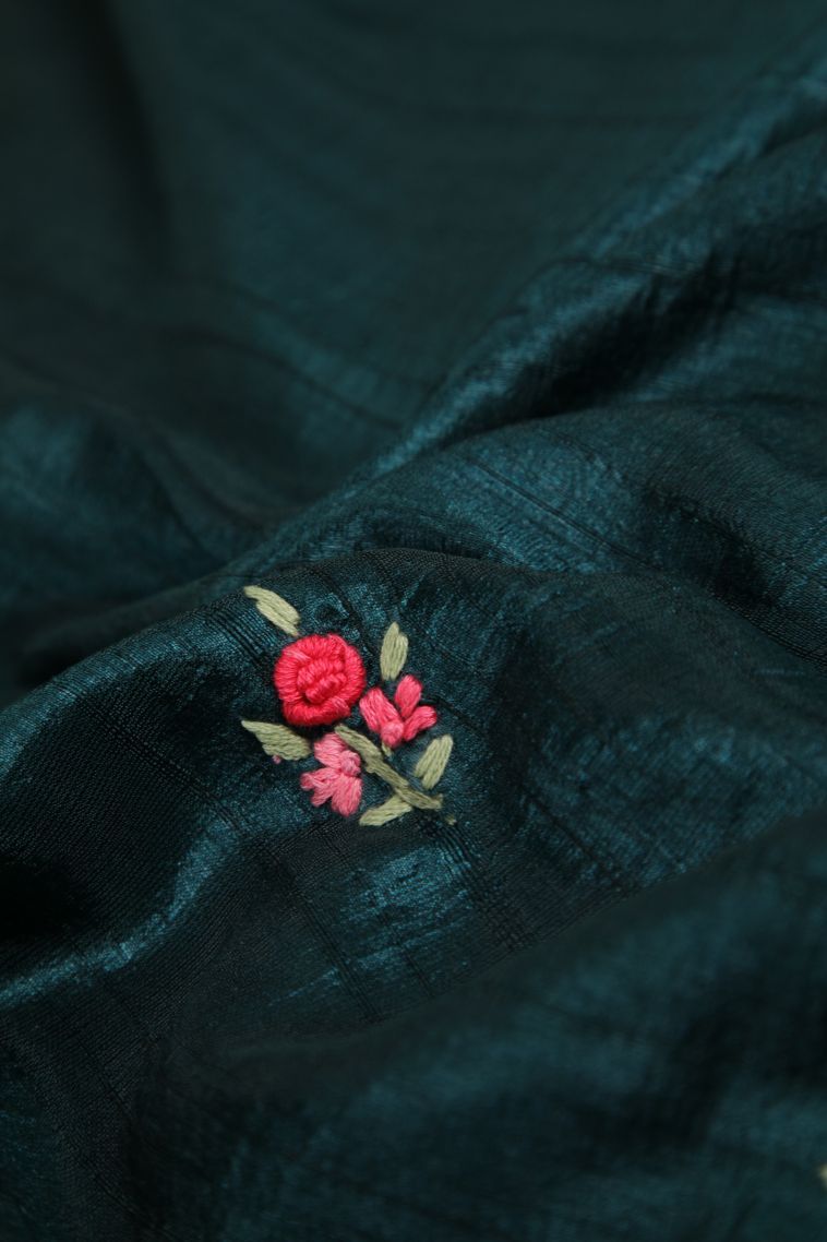 Aegean Blue Jute Sarees with Without Zari Zari Floral Patterns view 4