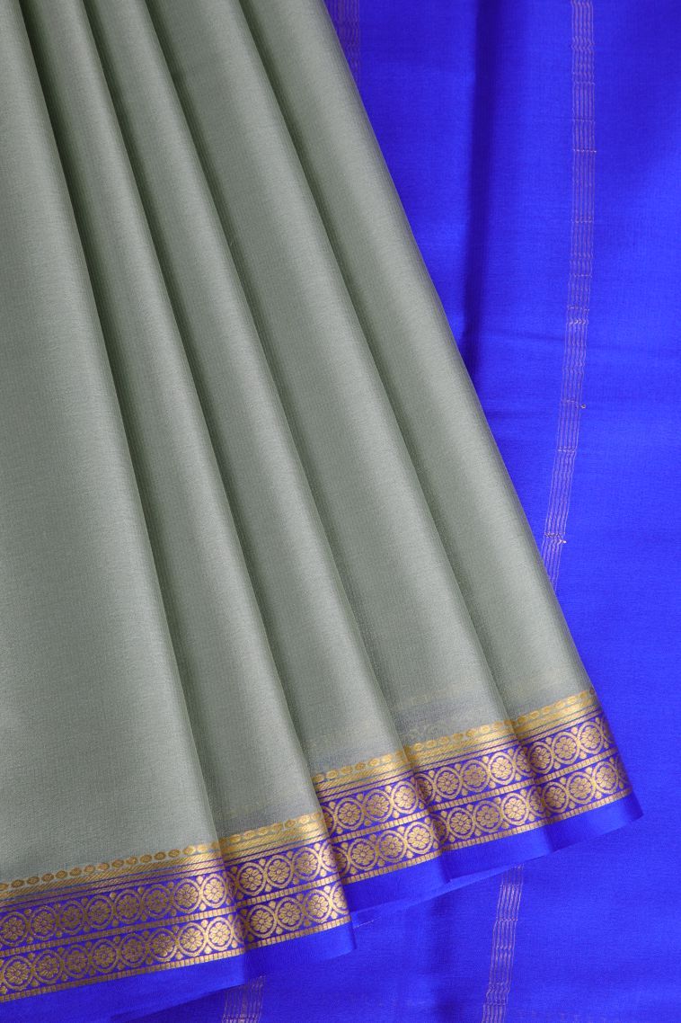 Sage Green Mysore Silk with Gold Zari Plain view 1