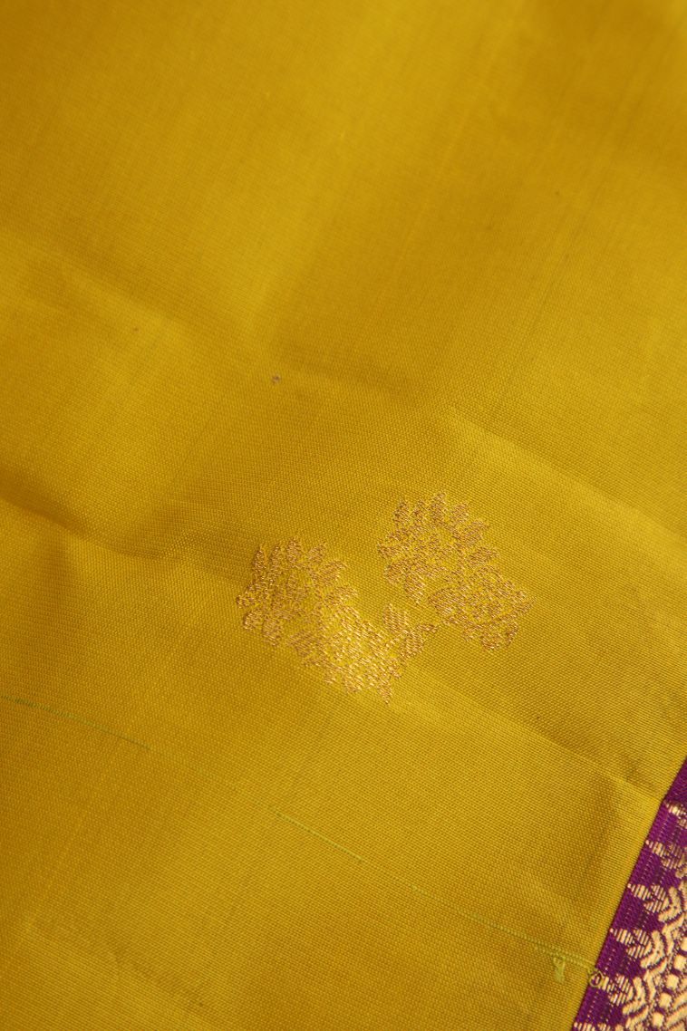 Lemon Yellow Soft Silk Saree with Gold Zari Floral Puttas view 4