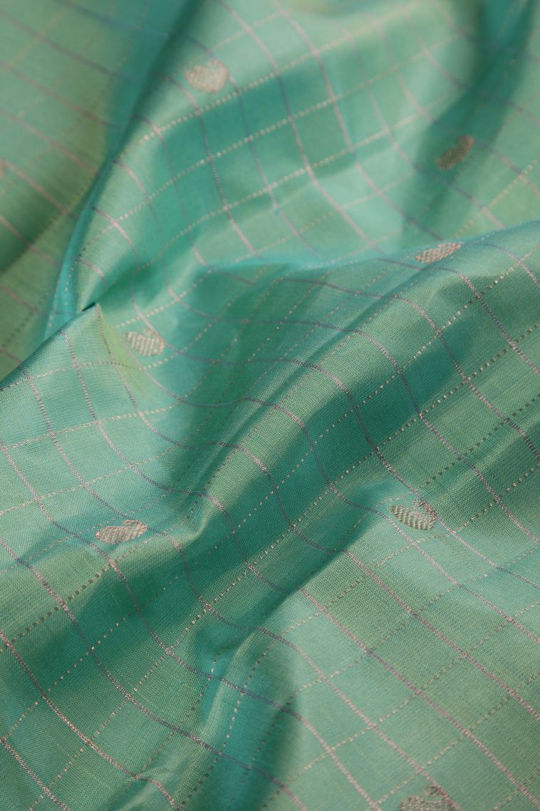 Sapphire Blue Kanchipuram Silk Sarees with Gold Zari Vaira Oosi view 4