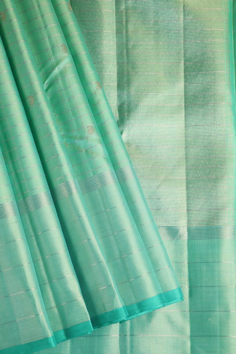 Sapphire Blue Kanchipuram Silk Sarees with Gold Zari Vaira Oosi view 1