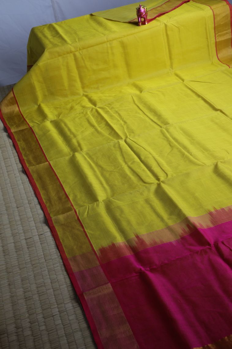 Macaroon Yellow Silk Cotton with Gold Zari Plain view 2