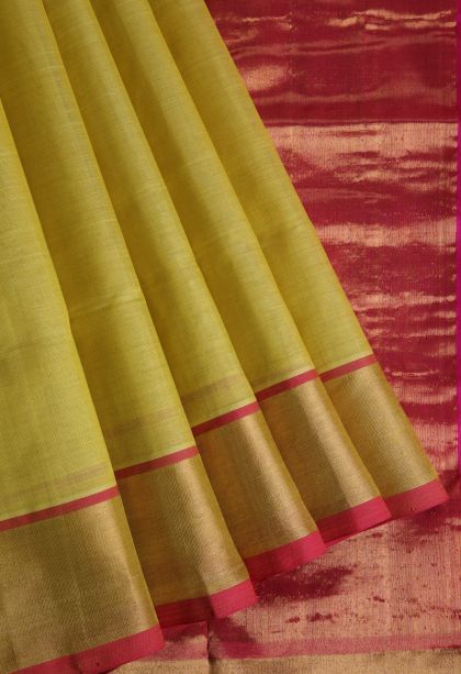 Macaroon Yellow Silk Cotton with Gold Zari Plain