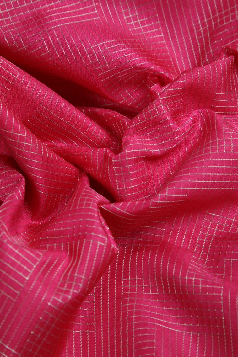 Punch Pink Raw Silk Sarees with Gold Zari Geometric Shapes view 4