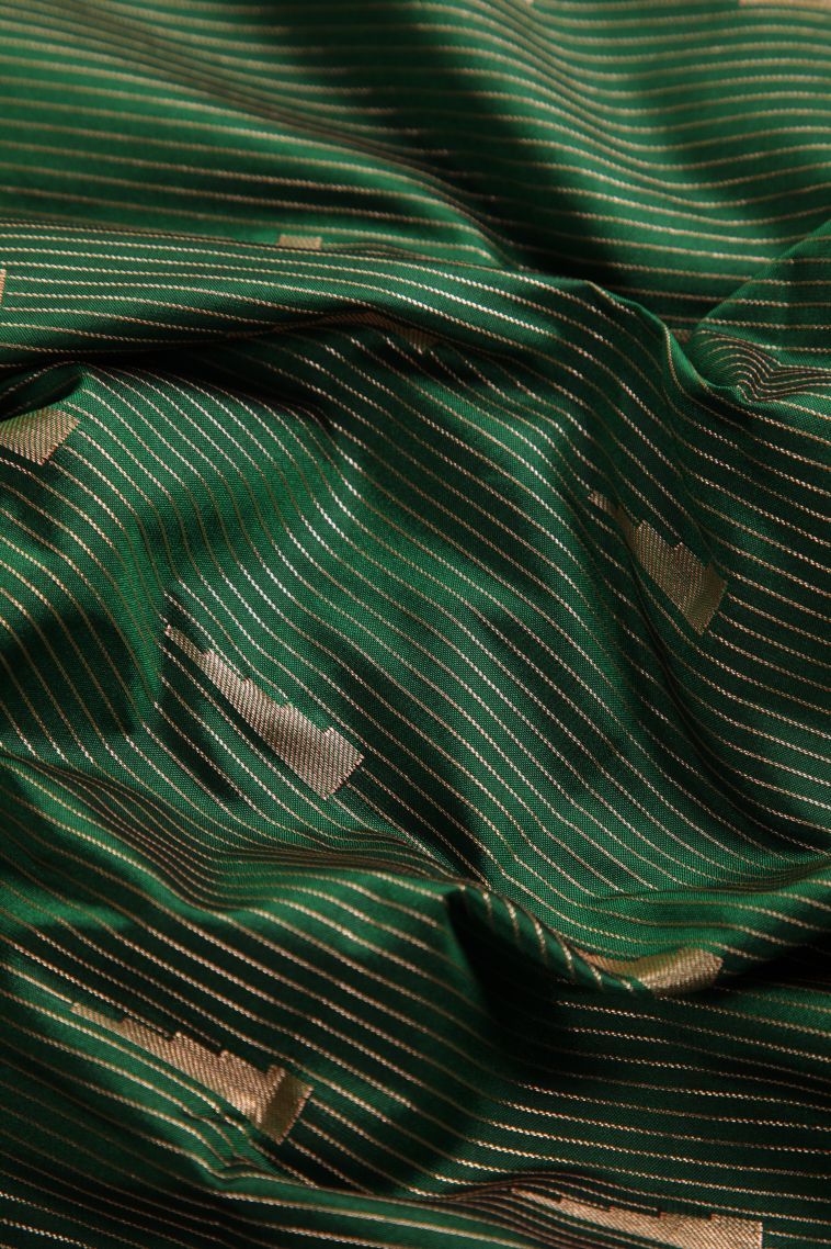 Basil Green Soft Silk Saree with Copper Zari Geometric Shapes view 4