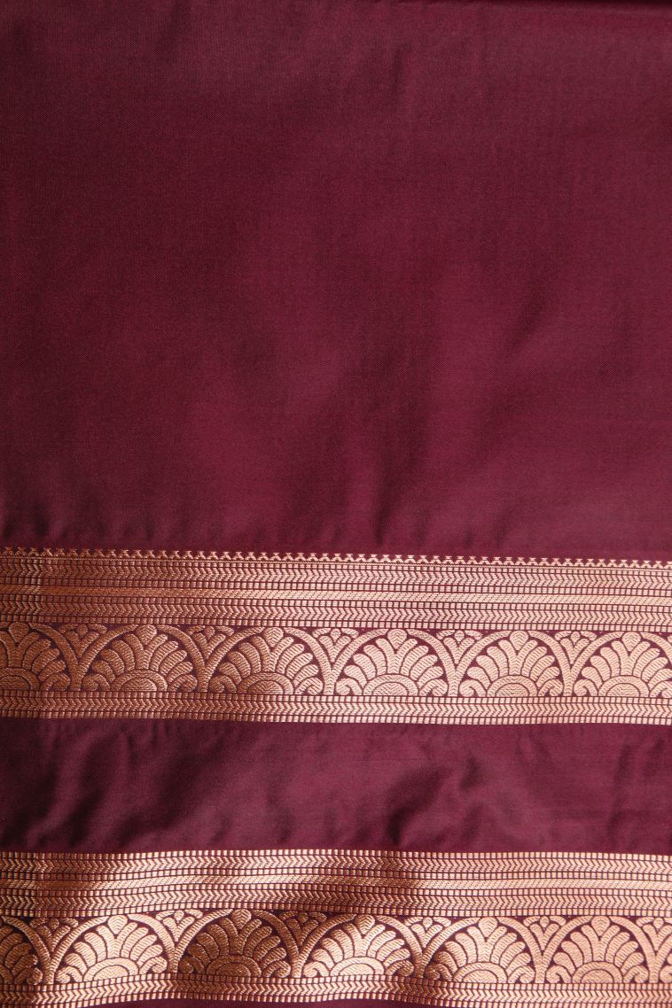 Basil Green Soft Silk Saree with Copper Zari Geometric Shapes view 3