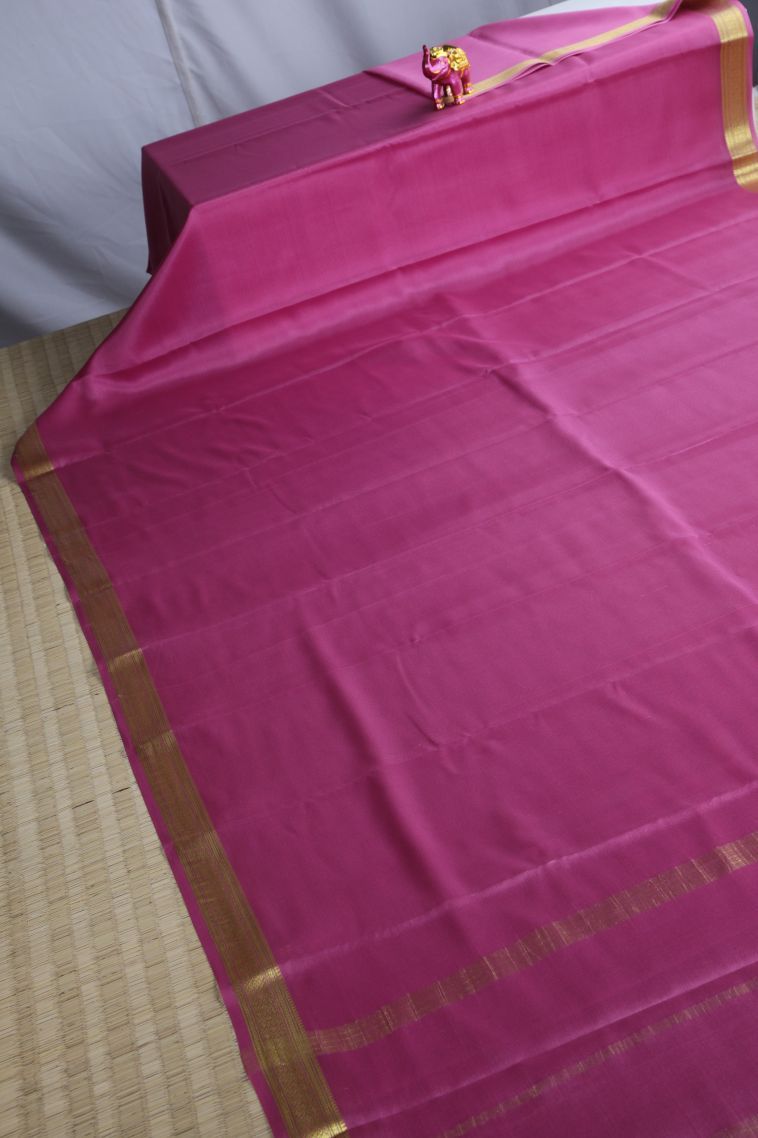 Lean Pink Mysore Silk with Gold Zari Plain view 2